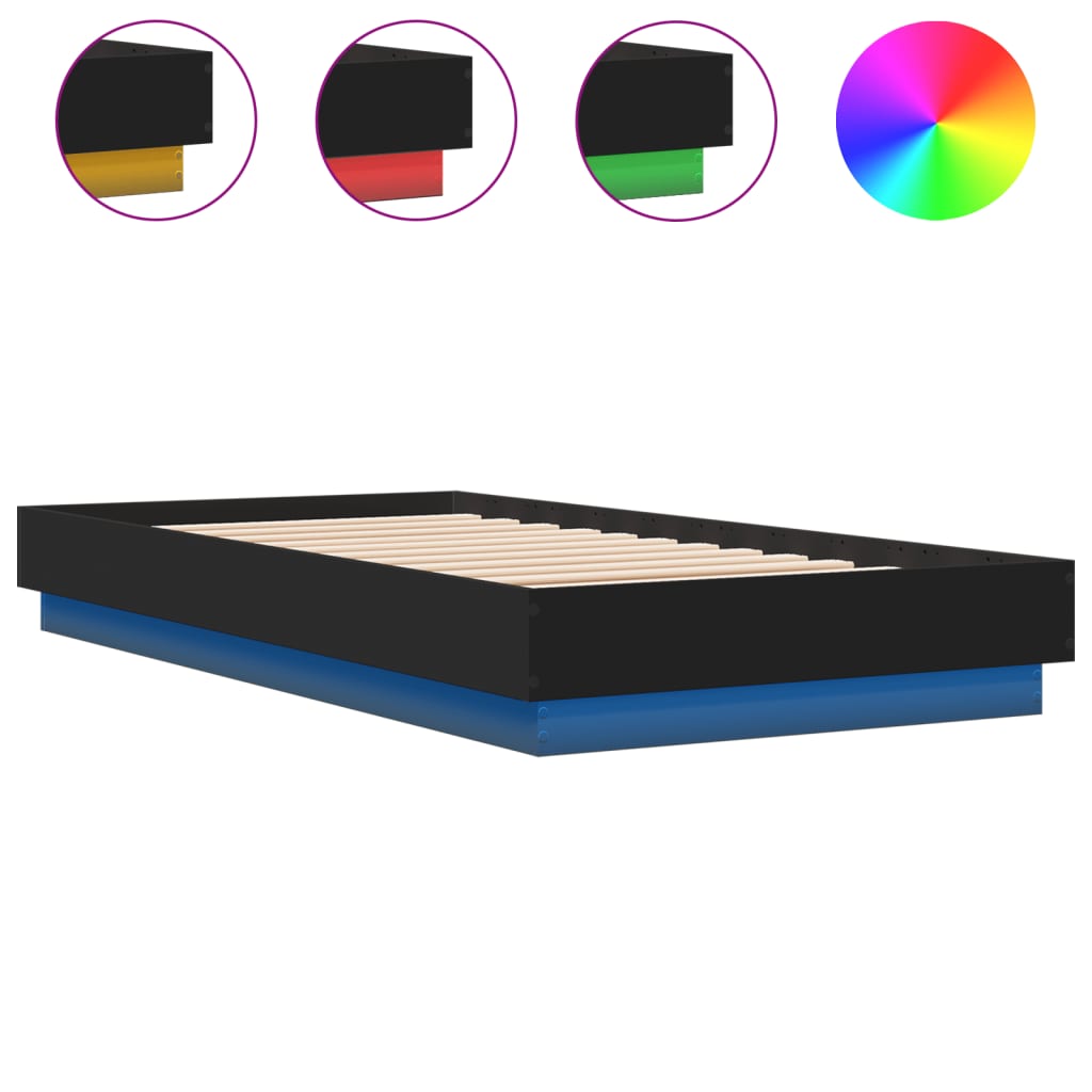 Bed Frame without Mattress with LED Lights Black 75x190 cm Small Single